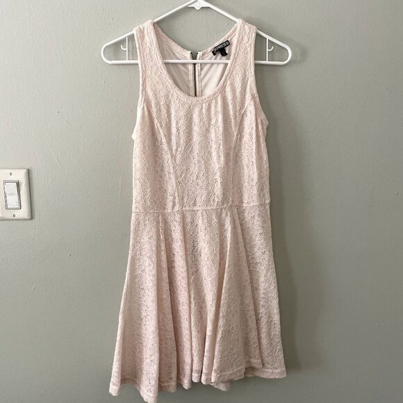 Express blush pink light sleeveless lace summer sundress fit and flare nylon - Picture 1 of 6